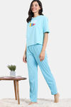 Zivame Pixel Play Knit Cotton Pyjama Set - Blue Radiance — thumbnail 4